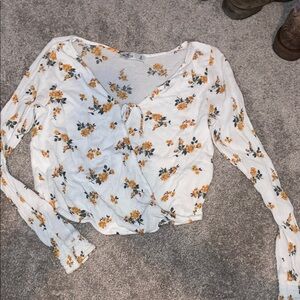 Hollister White Floral Wrap Blouse